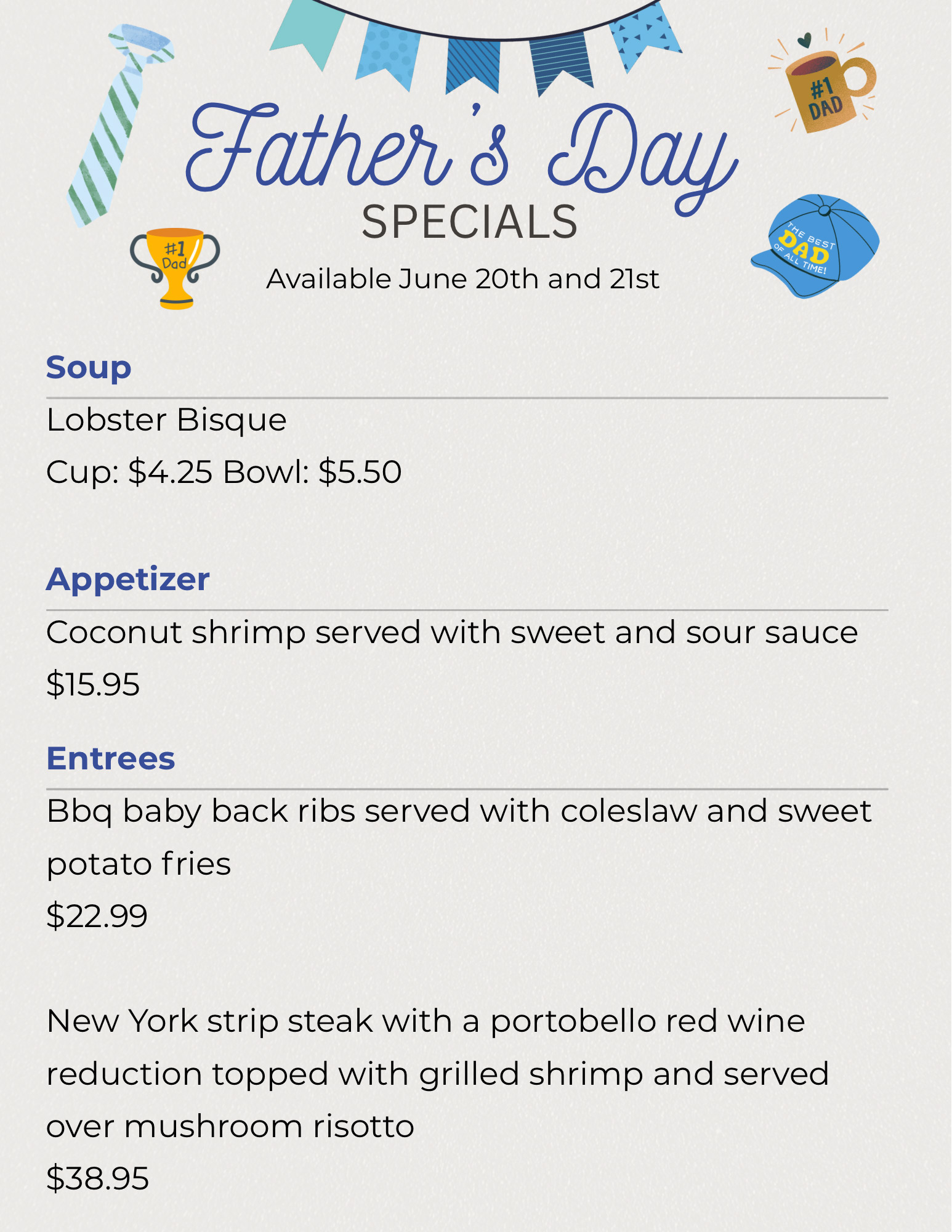 Giuseppe's Pizza Fathers Day Menu Warminster PA 2026
