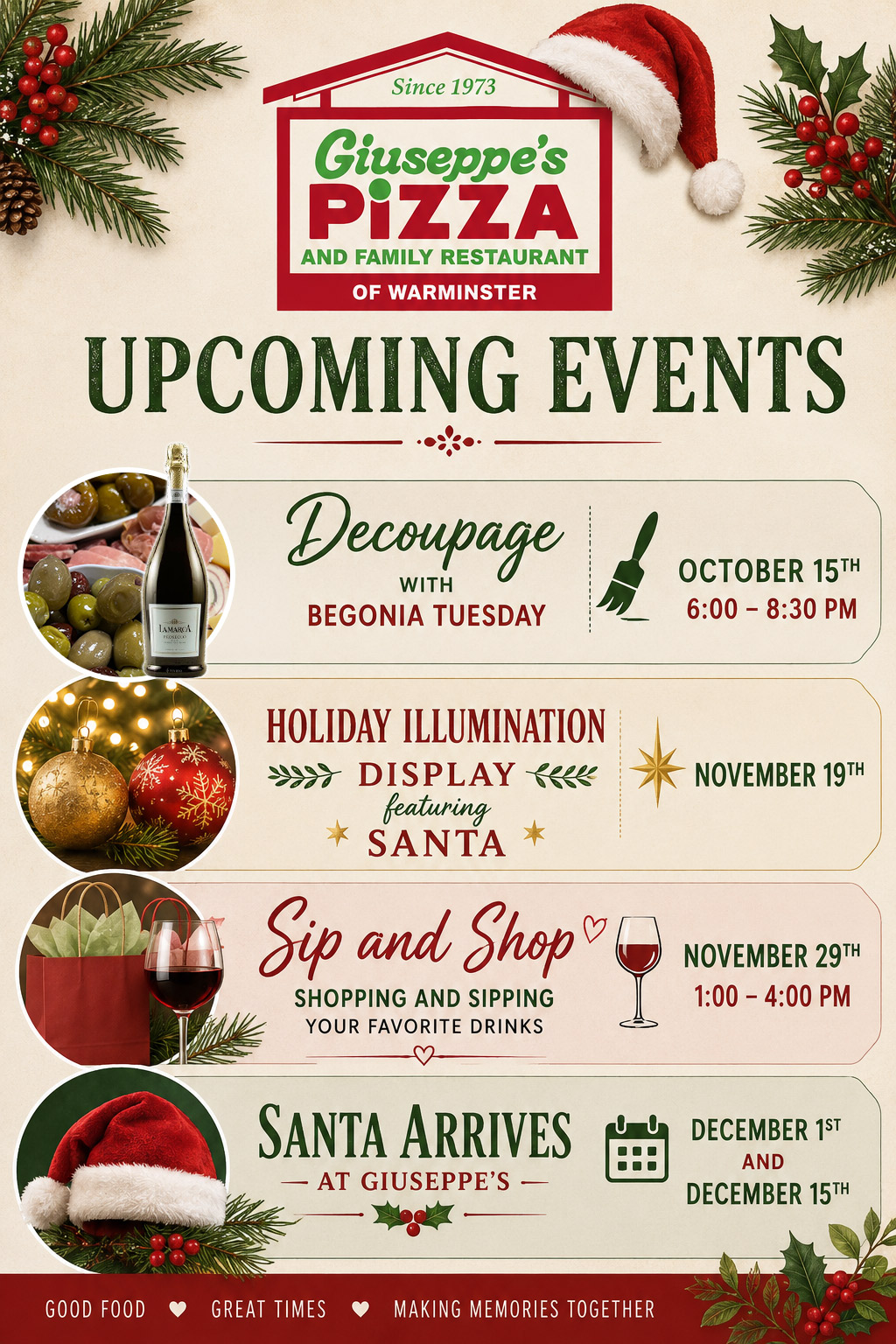 Upcoming Events at Giuseppe’s of Warminster!
