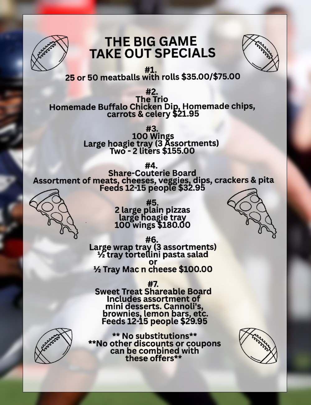 The Big Game Take-Out Specials
