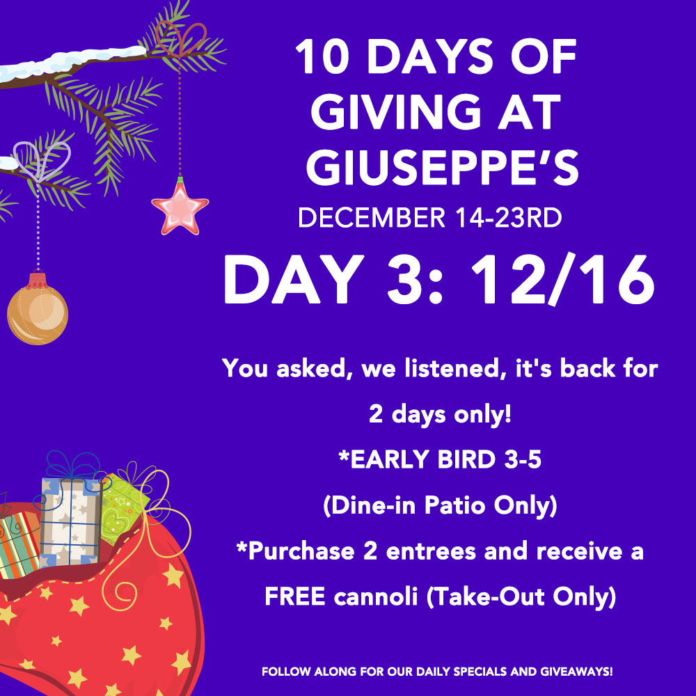 Day Three: 10 Days of Giuseppe’s Giveaways! 