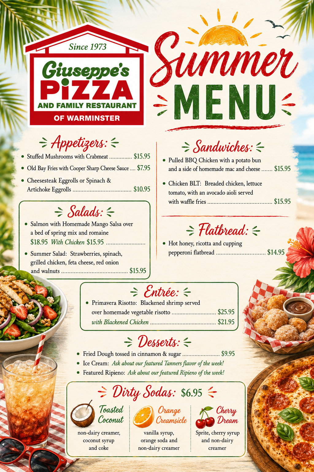 Giuseppe's Pizza Summer Menu Warminster PA 2026