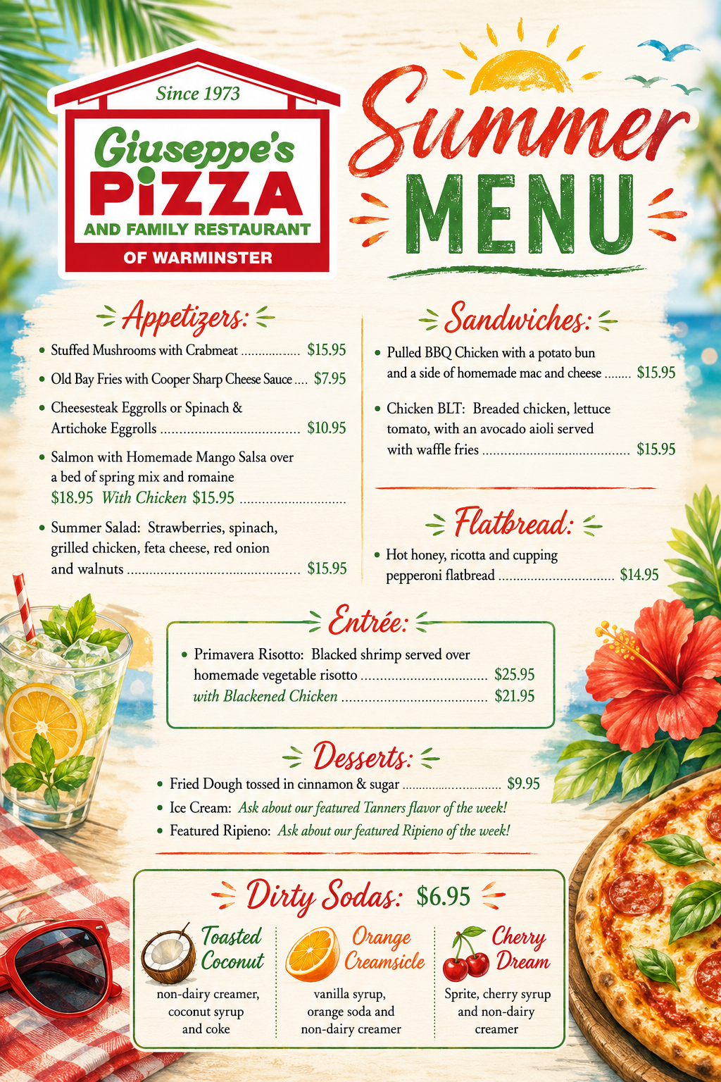 Giuseppe's Pizza Summer Menu Warminster PA 2026